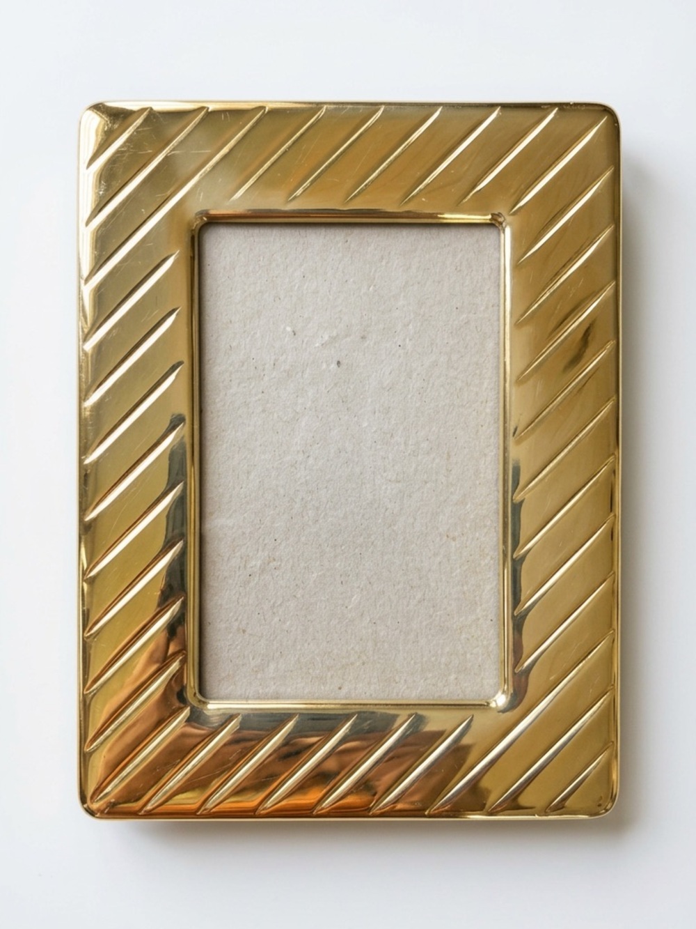 Vintage Solid Brass Gold Diagonal Stripe 5” by 3.5” Small Photo Frame